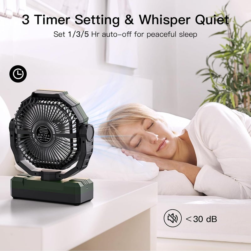 FRIZCOL 3-in-1 Camping Fan - Portable Fans Rechargeable - 24000mAh Battery Powered Fan(105Hrs) with Light & Remote for Indoor, Outdoor, Tent, Travel, Fishing, Jobsite, Gifts for Men Dad Him - Green - Image 4